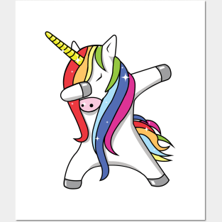 Rainbow Sparkle Dabbing Unicorn Posters and Art